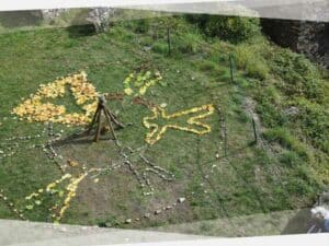 NEVEREST Blog LandArt Ideen Mandala Gruppe Feuertanz Blüten Steine