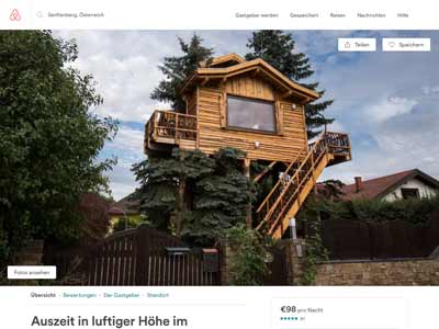 Nächtigungsmöglichkeiten 2 NEVEREST: Screenshot Homepage Baumhaus