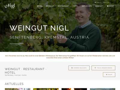 Nächtigungsmöglichkeiten 5 NEVEREST: Screenshot Homepage Weingut Nigl