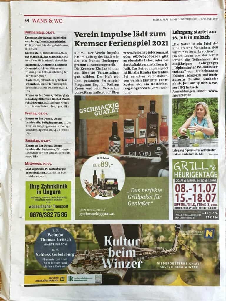 Presse 2 bezirksblätter_niederösterreich_wildkräutrtrainer_eunike_grahofer