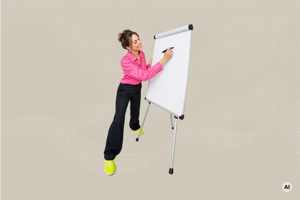 Trainerin schreibt an ein Flipchart