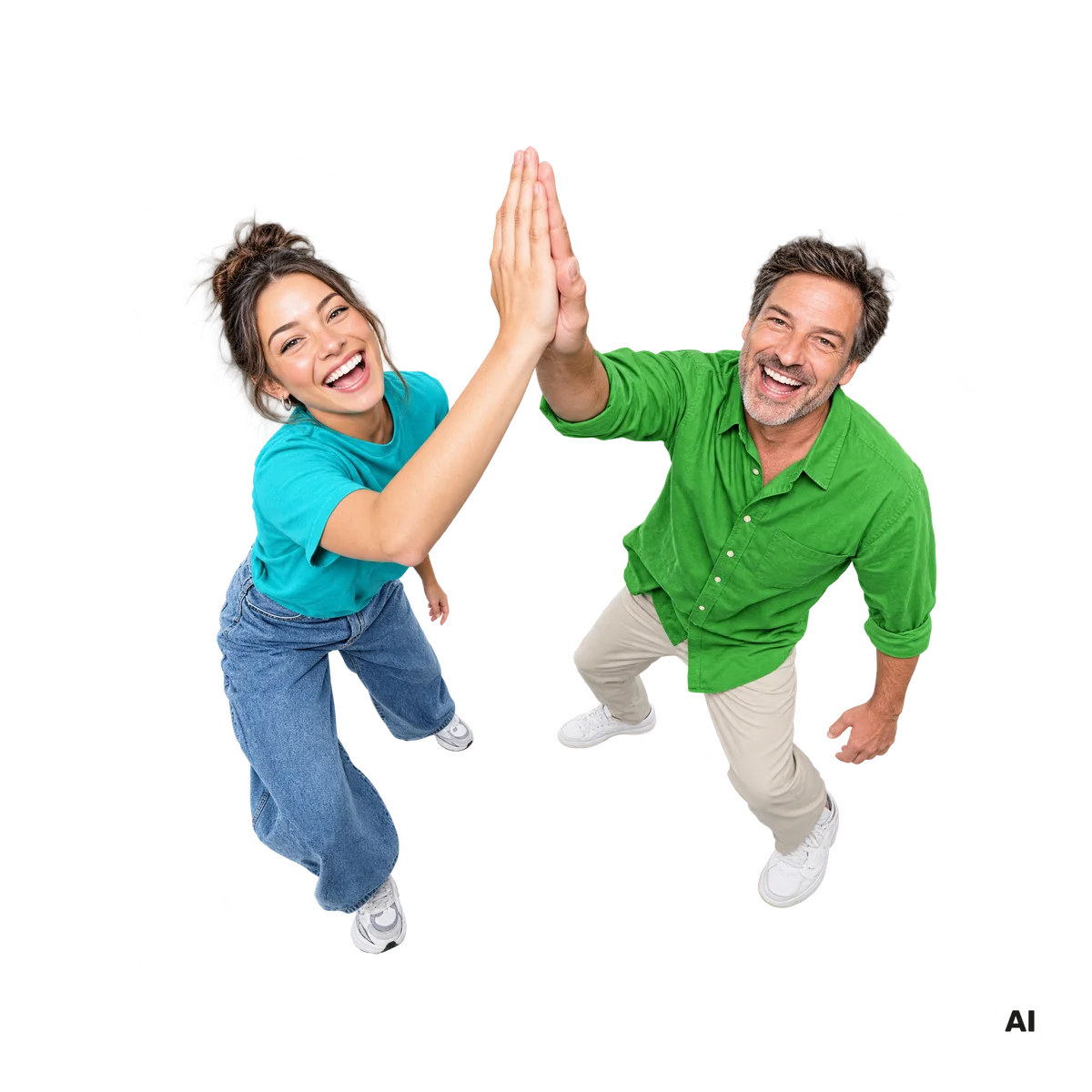 Zwei Kolleg:innen geben sich lachend ein High-Five