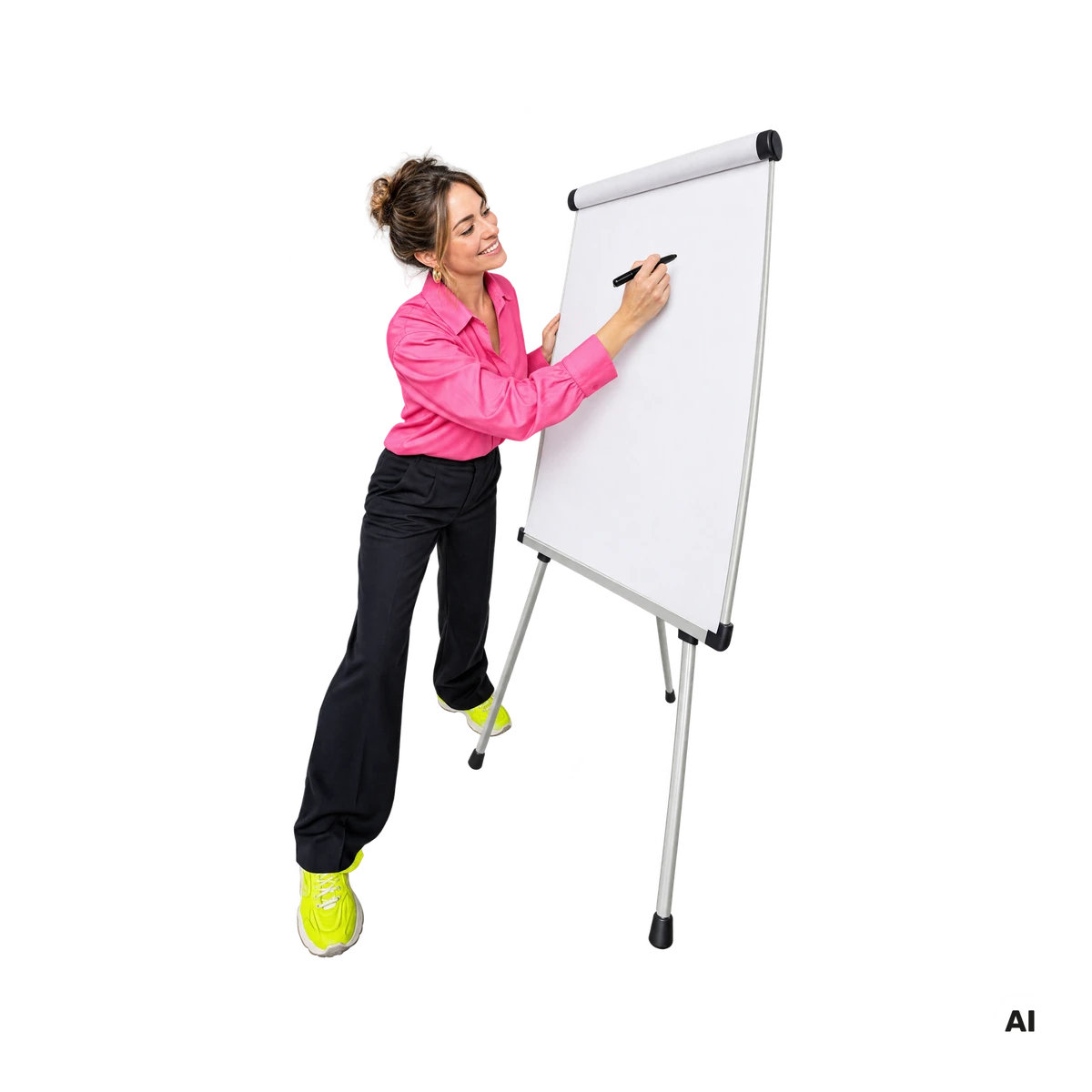 Trainerin schreibt an ein Flipchart
